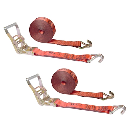 Tie 4 Safe 2" x 30' Ratchet Tie Downs w/ J Wire Hooks, WLL, 3,333 lbs., PK2 RT04C-530-W5-R-2